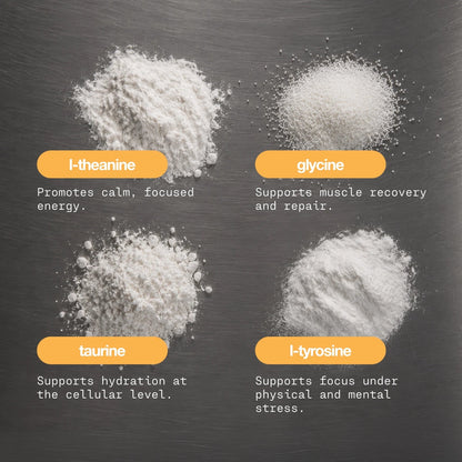 L-theanine, glycine, taurine and L-tyrosine powders in Magic Scoop Electrolytes + Creatine, with the role each amino acid supports