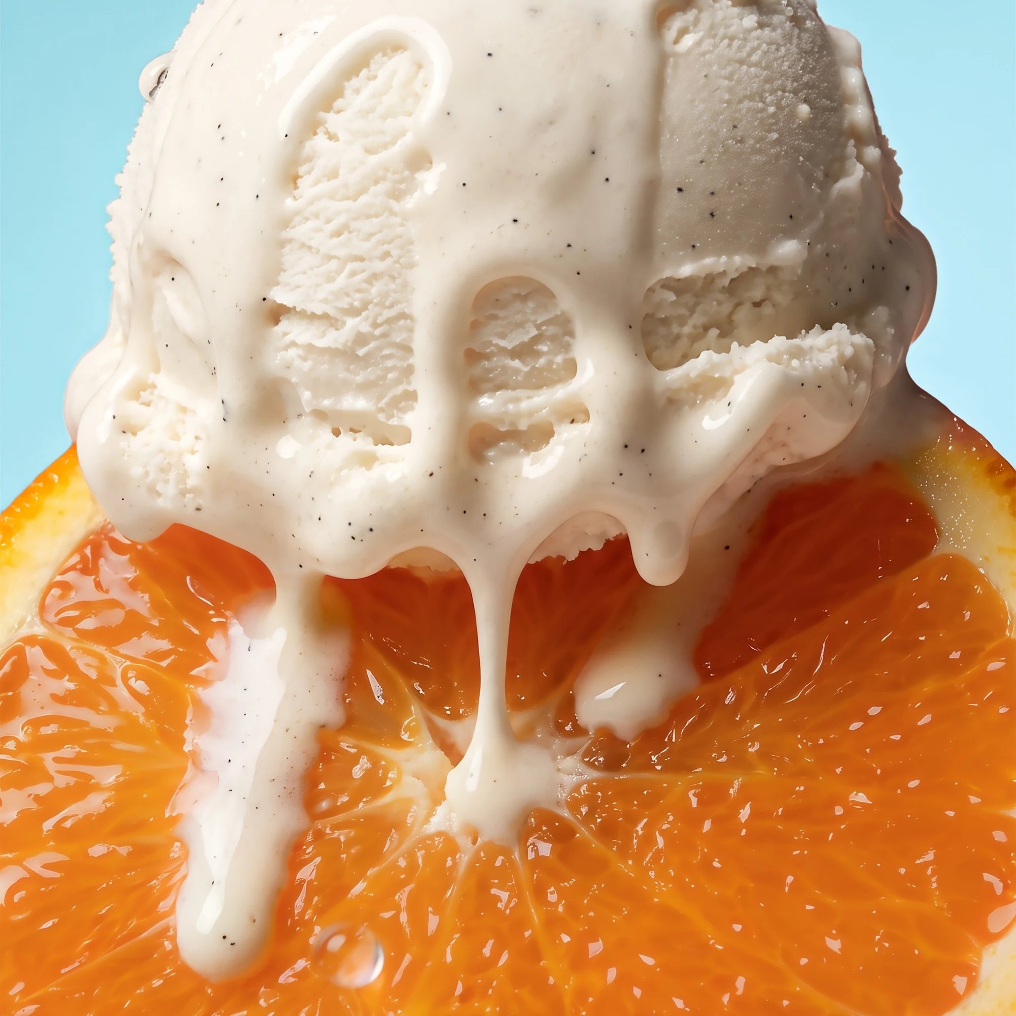 Vanilla ice cream melting over fresh orange slices, the flavour inspiration behind Magic Scoop Orange Creamsicle Electrolytes + Creatine
